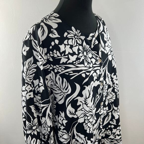 PERSONA BY MARINA RINALDI Black White Floral Print Fiero Button Down Top 14 NEW - Picture 5 of 10